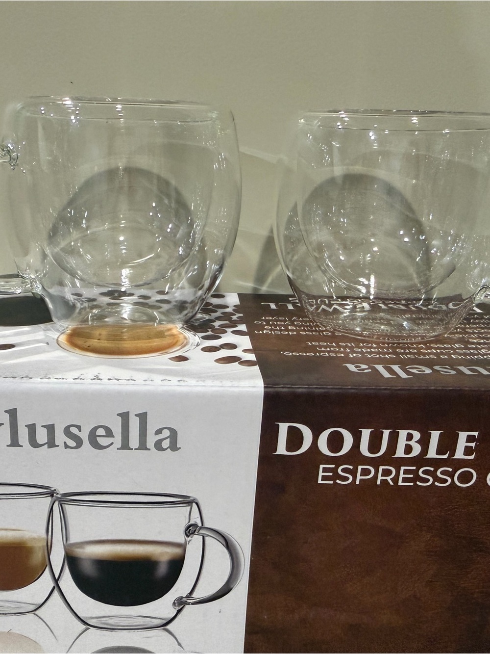 New in Box STYLUS Double Wall Espresso Cups Set - Clear Glass Set of 4 Glasses - Picture 2 of 6